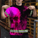 Hi-Vis-T-Shirt-Reflective-Tapes-Black-And-Pink-Neon-Skull-Custom-Name-Safety-Workwear-For-Workers,-Truckers,-Operators-3