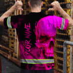 Hi-Vis-T-Shirt-Reflective-Tapes-Black-And-Pink-Neon-Skull-Custom-Name-Safety-Workwear-For-Workers,-Truckers,-Operators-4