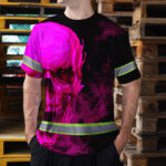 Hi-Vis-T-Shirt-Reflective-Tapes-Black-And-Pink-Neon-Skull-Custom-Name-Safety-Workwear-For-Workers,-Truckers,-Operators-5
