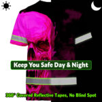 Hi-Vis-T-Shirt-Reflective-Tapes-Black-And-Pink-Neon-Skull-Custom-Name-Safety-Workwear-For-Workers,-Truckers,-Operators-7