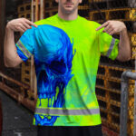 Hi-Vis-T-Shirt-Reflective-Tapes-Blue-Green-Skull-Custom-Name-Safety-Workwear-For-Workers,-Truckers,-Operators-3