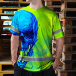 Hi-Vis-T-Shirt-Reflective-Tapes-Blue-Green-Skull-Custom-Name-Safety-Workwear-For-Workers,-Truckers,-Operators-5