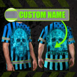Hi-Vis-T-Shirt-Reflective-Tapes-Blue-Neon-US-Flag-Custom-Name-Safety-Workwear-For-Workers,-Truckers,-Operators-2