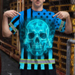 Hi-Vis-T-Shirt-Reflective-Tapes-Blue-Neon-US-Flag-Custom-Name-Safety-Workwear-For-Workers,-Truckers,-Operators-3