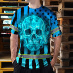 Hi-Vis-T-Shirt-Reflective-Tapes-Blue-Neon-US-Flag-Custom-Name-Safety-Workwear-For-Workers,-Truckers,-Operators-5