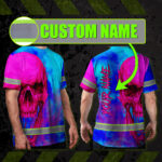 Hi-Vis-T-Shirt-Reflective-Tapes-Blue-Pink-Skull-Custom-Name-Safety-Workwear-For-Workers,-Truckers,-Operators-2