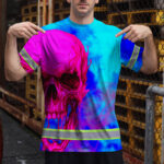 Hi-Vis-T-Shirt-Reflective-Tapes-Blue-Pink-Skull-Custom-Name-Safety-Workwear-For-Workers,-Truckers,-Operators-3