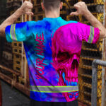 Hi-Vis-T-Shirt-Reflective-Tapes-Blue-Pink-Skull-Custom-Name-Safety-Workwear-For-Workers,-Truckers,-Operators-4