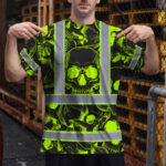 Hi-Vis-T-Shirt-Reflective-Tapes-Green-Neon-Black-Skull-Custom-Name-Safety-Workwear-For-Workers,-Truckers,-Operators-3