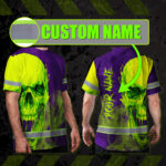 Hi-Vis-T-Shirt-Reflective-Tapes-Green-Violet-Skull-Custom-Name-Safety-Workwear-For-Workers,-Truckers,-Operators-2
