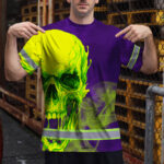 Hi-Vis-T-Shirt-Reflective-Tapes-Green-Violet-Skull-Custom-Name-Safety-Workwear-For-Workers,-Truckers,-Operators-3