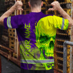 Hi-Vis-T-Shirt-Reflective-Tapes-Green-Violet-Skull-Custom-Name-Safety-Workwear-For-Workers,-Truckers,-Operators-4