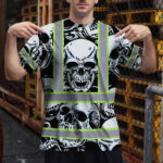 Hi-Vis-T-Shirt-Reflective-Tapes-Grey-Black-Skull-Custom-Name-Safety-Workwear-For-Workers,-Truckers,-Operators-3