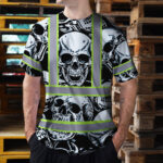 Hi-Vis-T-Shirt-Reflective-Tapes-Grey-Black-Skull-Custom-Name-Safety-Workwear-For-Workers,-Truckers,-Operators-5