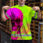 Hi-Vis-T-Shirt-Reflective-Tapes-Pink-And-Lime-Neon-Skull-Custom-Name-Safety-Workwear-For-Workers,-Truckers,-Operators-3