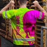 Hi-Vis-T-Shirt-Reflective-Tapes-Pink-And-Lime-Neon-Skull-Custom-Name-Safety-Workwear-For-Workers,-Truckers,-Operators-4