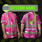 Hi-Vis-T-Shirt-Reflective-Tapes-Pink-Neon-White-Flamingo-Custom-Name-Safety-Workwear-For-Workers,-Truckers,-Operators-2