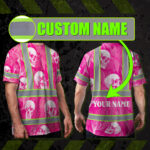 Hi-Vis-T-Shirt-Reflective-Tapes-Pink-Neon-White-Skull-Custom-Name-Safety-Workwear-For-Workers,-Truckers,-Operators-2