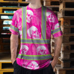 Hi-Vis-T-Shirt-Reflective-Tapes-Pink-Neon-White-Skull-Custom-Name-Safety-Workwear-For-Workers,-Truckers,-Operators-5