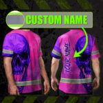 Hi-Vis-T-Shirt-Reflective-Tapes-Pink-Violet-Skull-Custom-Name-Safety-Workwear-For-Workers,-Truckers,-Operators-2