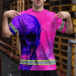 Hi-Vis-T-Shirt-Reflective-Tapes-Pink-Violet-Skull-Custom-Name-Safety-Workwear-For-Workers,-Truckers,-Operators-3