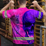 Hi-Vis-T-Shirt-Reflective-Tapes-Pink-Violet-Skull-Custom-Name-Safety-Workwear-For-Workers,-Truckers,-Operators-4