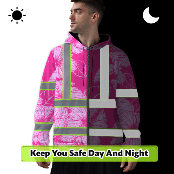 Hi-Vis-Zip-Hoodie-Reflective-Tapes-Pink-Neon-Hibiscus-Custom-Name-Safety-Workwear-For-Workers,-Truckers,-Operators-8