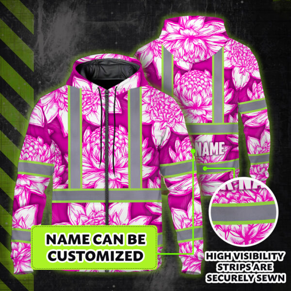 Hi-Vis-Zip-Hoodie-Reflective-Tapes-Pink-Neon-White-Protea-Custom-Name-Safety-Workwear-For-Workers,-Truckers,-Operators-2