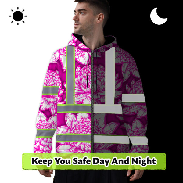 Hi-Vis-Zip-Hoodie-Reflective-Tapes-Pink-Neon-White-Protea-Custom-Name-Safety-Workwear-For-Workers,-Truckers,-Operators-7