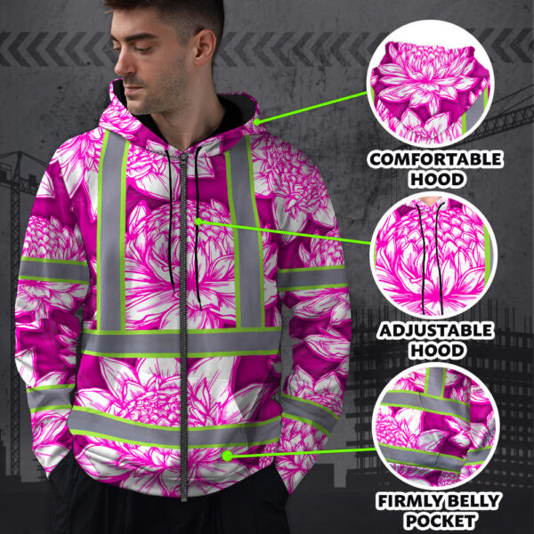 Hi-Vis-Zip-Hoodie-Reflective-Tapes-Pink-Neon-White-Protea-Custom-Name-Safety-Workwear-For-Workers,-Truckers,-Operators-8