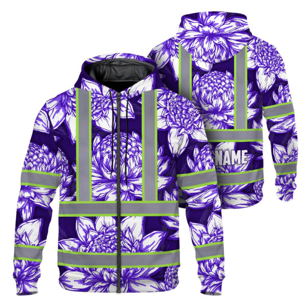 Hi-Vis-Zip-Hoodie-Reflective-Tapes-Violet-Neon-White-Protea-Custom-Name-Safety-Workwear-For-Workers,-Truckers,-Operators-1