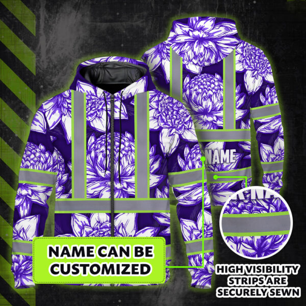 Hi-Vis-Zip-Hoodie-Reflective-Tapes-Violet-Neon-White-Protea-Custom-Name-Safety-Workwear-For-Workers,-Truckers,-Operators-2