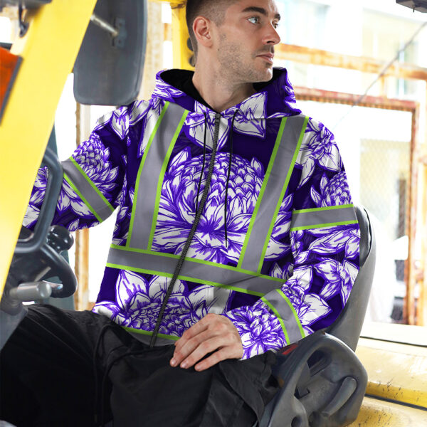 Hi-Vis-Zip-Hoodie-Reflective-Tapes-Violet-Neon-White-Protea-Custom-Name-Safety-Workwear-For-Workers,-Truckers,-Operators-3
