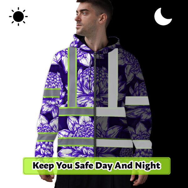 Hi-Vis-Zip-Hoodie-Reflective-Tapes-Violet-Neon-White-Protea-Custom-Name-Safety-Workwear-For-Workers,-Truckers,-Operators-7