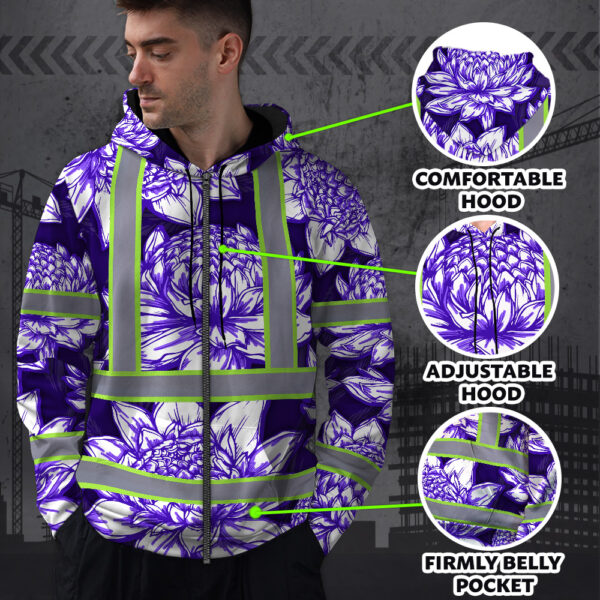 Hi-Vis-Zip-Hoodie-Reflective-Tapes-Violet-Neon-White-Protea-Custom-Name-Safety-Workwear-For-Workers,-Truckers,-Operators-8