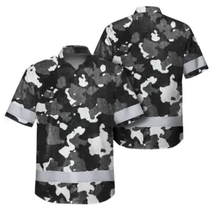 Hi Vis Hawaiian Shirt Reflective Camo Fishing Outdoor Safety For Fisherman, Workers, Runners, Cyclists