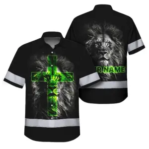 Hi Vis Hawaiian Shirt Reflective Jesus 6 Custom Name Safety Workwear For Truckers, Workers, Operator, Cyclists, Patriotic