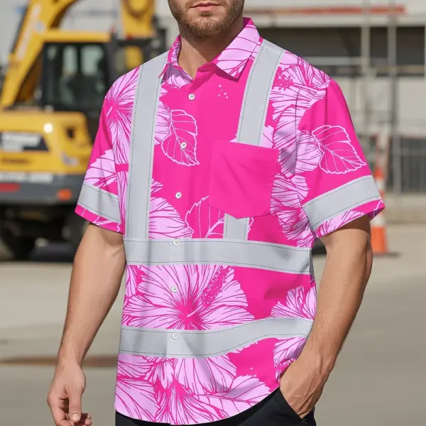 hi-vis-hawaiian-shirt-reflective-tapes-pink-neon-hibiscus-custom-c1846.webp
