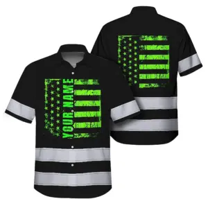 Hi Vis Hawaiian Shirt Reflective Tapes Scratch Green Neon US Flag Custom