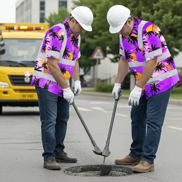 hi-vis-hawaiian-shirt-reflective-tapes-violet-neon-flowers-custom-b4238.webp