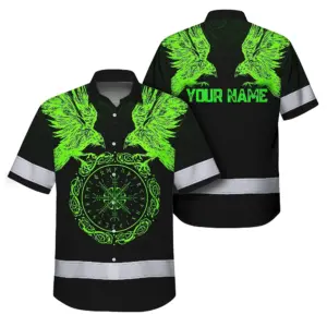 Hi Vis Hawaiian Shirt Reflective Viking Symbol Custom Name For Workers, Truckers, Skull Lovers
