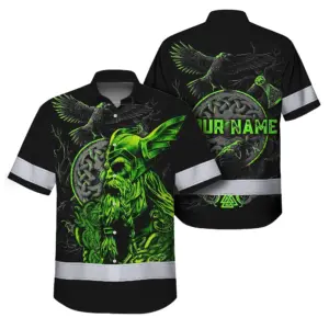 Hi Vis Hawaiian Shirt Reflective Viking Symbol Custom Name Safety Workwear