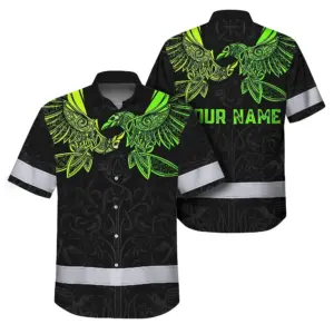 Hi Vis Hawaiian Shirt Reflective Viking Symbol Green Neon Custom Name