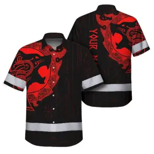 Hi Vis Hawaiian Shirt Reflective Viking Wolf Red Neon Custom Name Safety