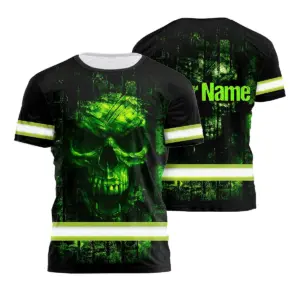 Hi Vis Hoodie Reflective Skull With Spider And Brick Wall Custom Name Safety Workwear For Workers, Truckers, Operators