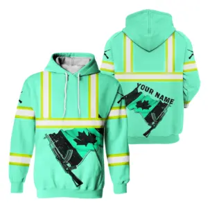 Hi Vis Hoodie Reflective Tapes Black Mint Neon Gun Canada Flag Custom Name Safety Workwear For Worker, Operator, Patriotic