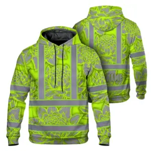 Hi Vis Hoodie Reflective Tapes Green Neon Grey Protea Custom Name Safety Workwear For Workers, Truckers, Operators
