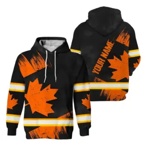 Hi Vis Hoodie Reflective Tapes Orange Black Canada Flag Custom Name Safety Workwear For Worker, Operator, Patriotic