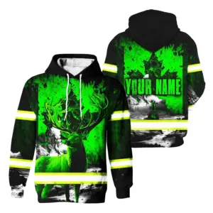 Hi Vis Hoodie Reflective Tapes Orange Neon Canada Deer Hunting Flag Custom Name Safety Workwear For Worker, Operator, Patriotic