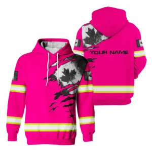 Hi Vis Hoodie Reflective Tapes Pink Neon Scratch Canada Flag Custom Name Safety Workwear For Worker, Operator, Patriotic